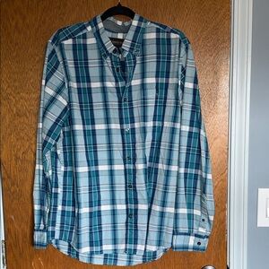 No Boundaries Teal and White Plaid Button Down Shirt